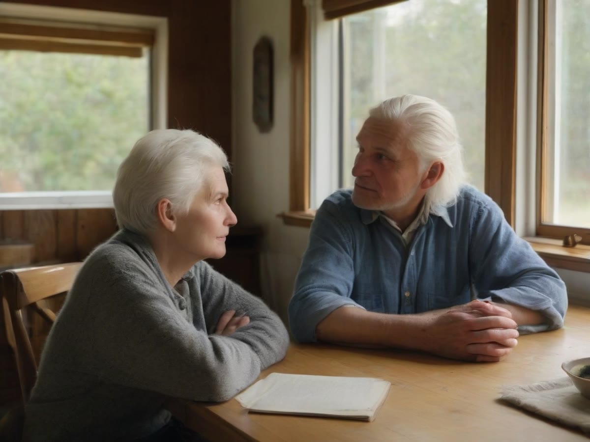 Two generations sitting together at a table