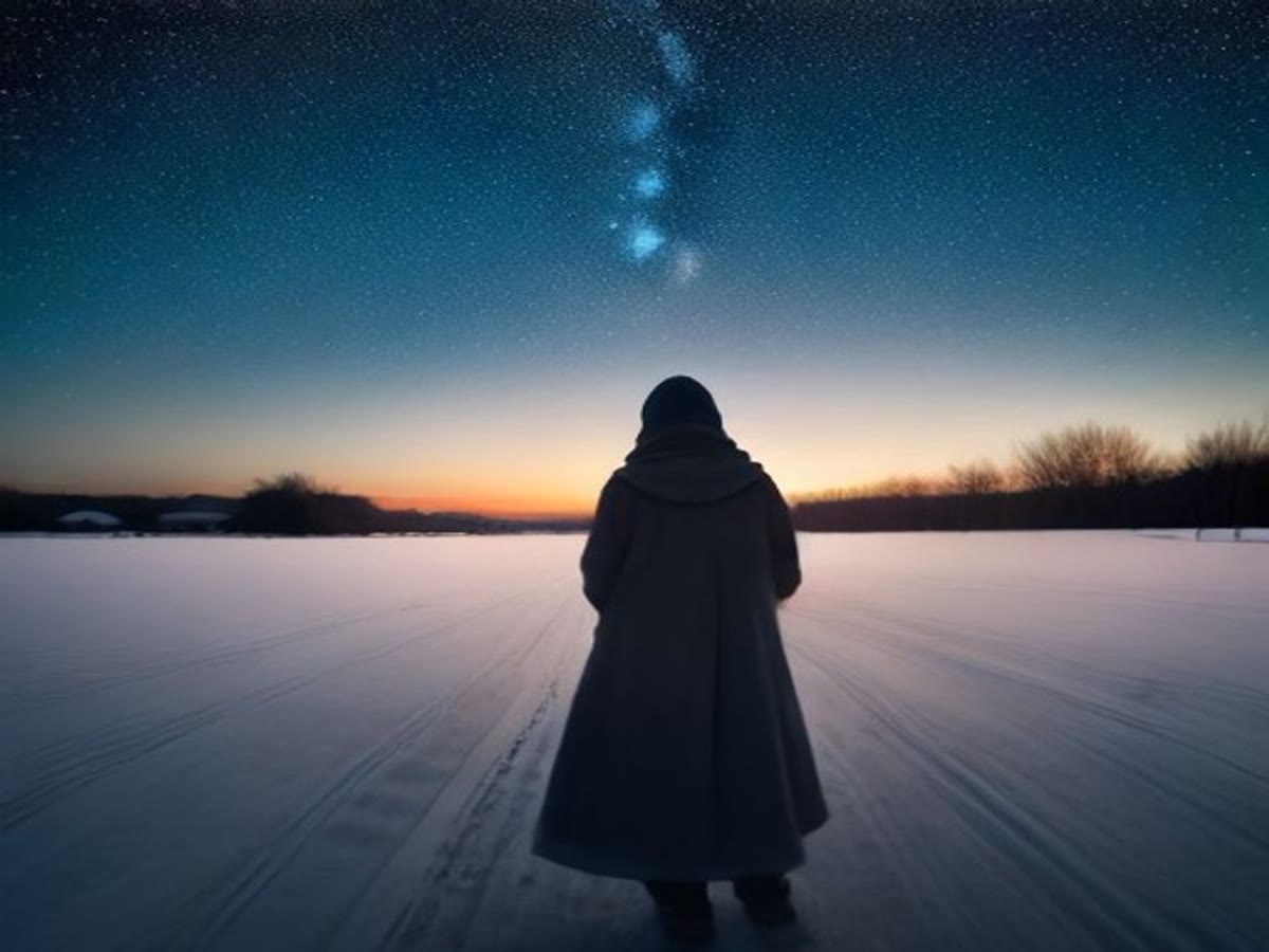 A person looking up at a night sky