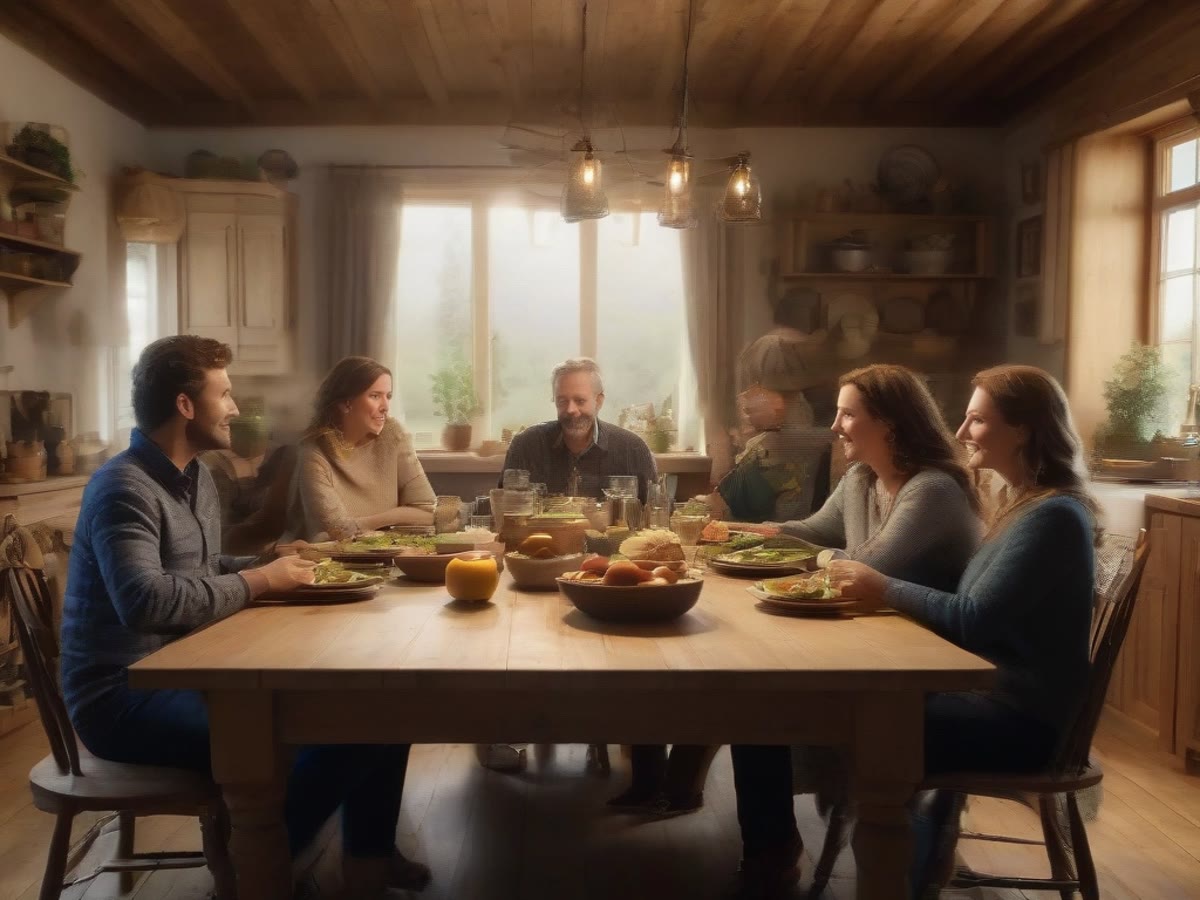 A family sitting together at a table